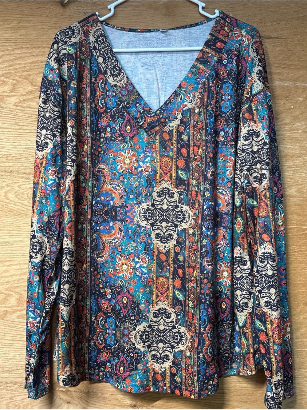 Multicolor V neck Blouse  Long Sleeves